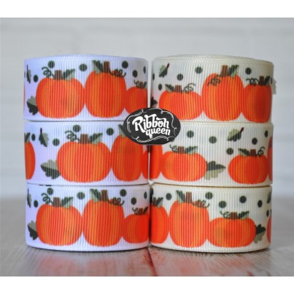 5 yards 5/8" Autumn Pumpkin Print Grosgrain Ribbon