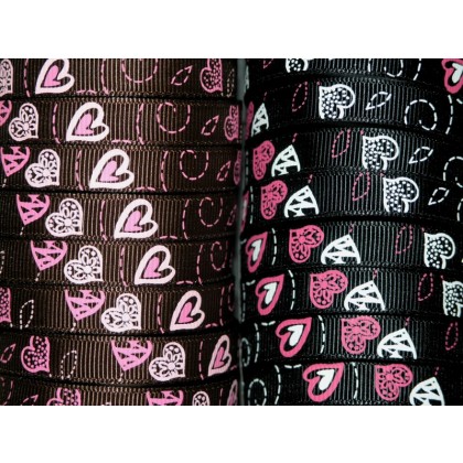 5 yards 3/8" Chalk Heart Print Grosgrain Ribbon