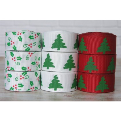 5 yards 7/8" Christmas Greenery Grosgrain Ribbon