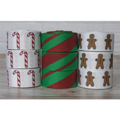 5 yards 7/8" Christmas Candy Prints Grosgrain Ribbon
