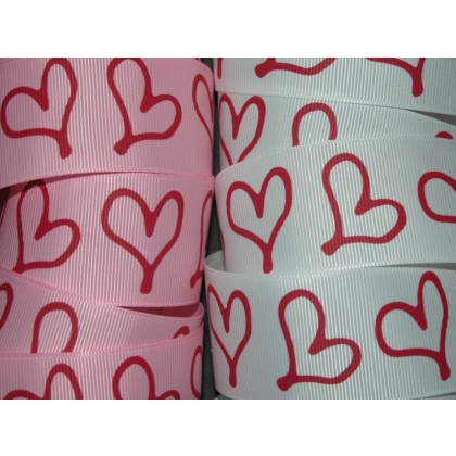 5 yards 1.5" Drawn Heart Print Grosgrain Ribbon