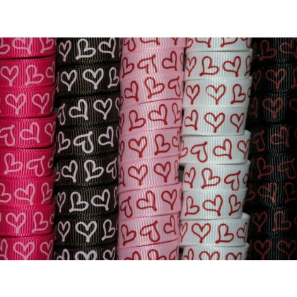 5 yards 3/8" Drawn Heart Print Grosgrain Ribbon