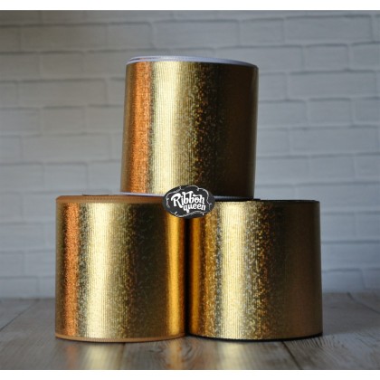 5 yards 3" Gold Hologram Foil Print Grosgrain Ribbon Holographic