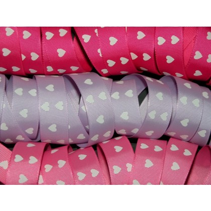 5 yards 7/8" White Ink Heart Print Grosgrain Ribbon