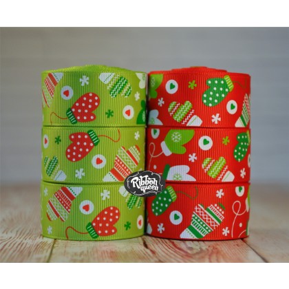 5 yards 1" Winter Mittens Print Grosgrain Ribbon