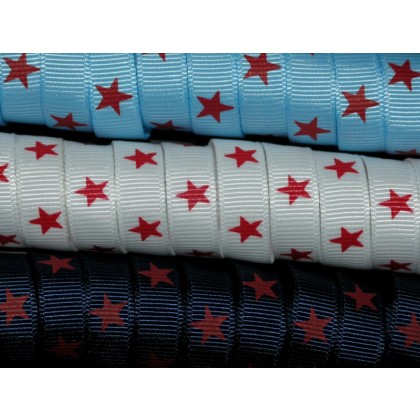 5 yards 3/8" Red Star Print Grosgrain Ribbon