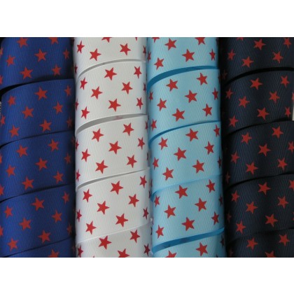 5 yards 1.5" Red Star Print Grosgrain Ribbon