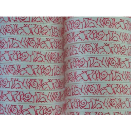 3/8" Scribble Rose Print Grosgrain Ribbon