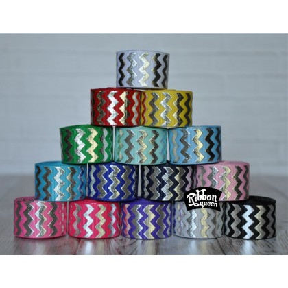 5 yards 7/8" Silver Foil Chevron Stripe Grosgrain Ribbon