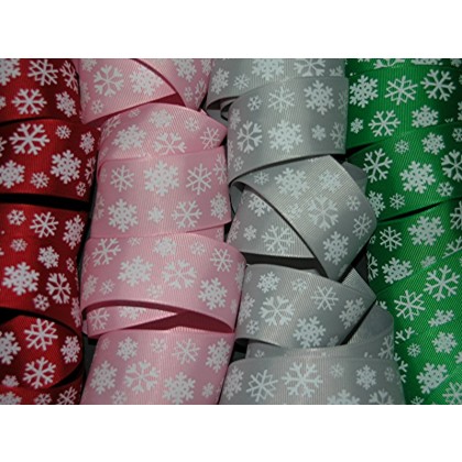 5 yards 1.5" Snowflake Print Grosgrain Ribbon