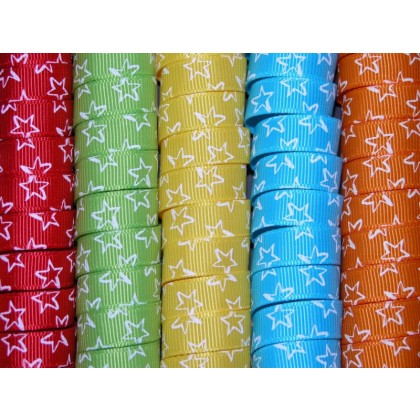 5 yards 3/8" Stencil Stars Print Grosgrain Ribbon