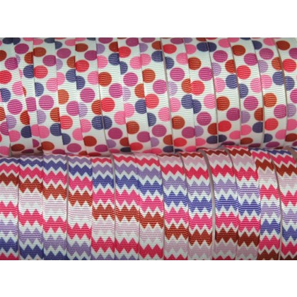 5 yards 3/8" Valentine's Chevron & Dot Print Grosgrain Ribbon