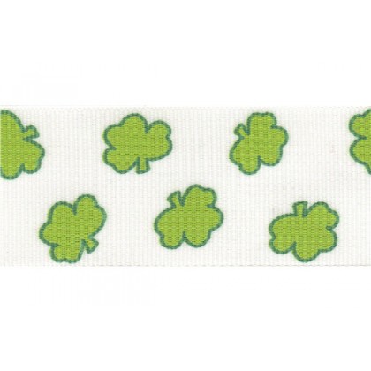 5 yards 1.5" Fluffy Shamrock Print Grosgrain Ribbon