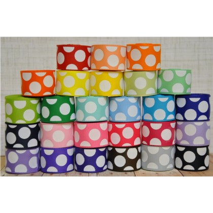 5 yards 7/8" White Funky Dots Grosgrain Ribbon