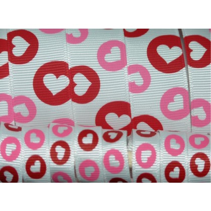 5 yards White Heart Dots Print Grosgrain