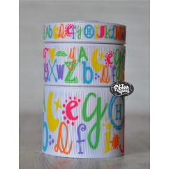 5 yards Bright Alphabet School Print Grosgrain Ribbon