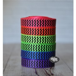 5 yards 3/8" Neons with Black Ink Chevron Stripe Grosgrain Ribbon