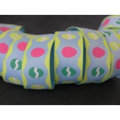 5 yards 7/8" Blue Painted Easter Eggs Print Grosgrain Ribbon