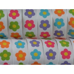 3 yards 7/8" Bright Flowers Print Grosgrain Ribbon