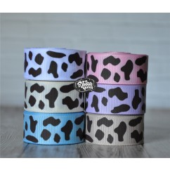 5 yards 7/8" Brown Ink Cow / Mud Splatter Print Grosgrain Ribbon