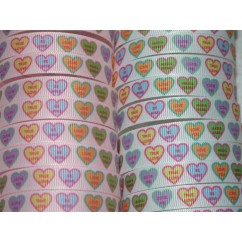5 yards 3/8" Conversation Hearts Print Grosgrain Ribbon