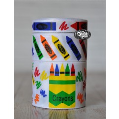 5 yards Primary Crayon School Print Grosgrain Ribbon