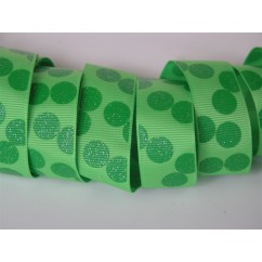 5 yards 7/8" Double Green Glitter Dots Print Grosgrain Ribbon