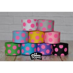 5 yards 7/8" Hot Pink Funky Dots Grosgrain Ribbon