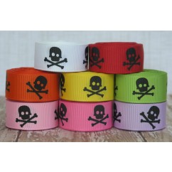 5 yards 7/8" Black Skull Print Grosgrain Ribbon