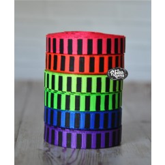 5 yards 3/8" Neon Colors Black Ink Barrel Stripe Printed Grosgrain Ribbon