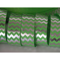 5 yards 7/8" Neon Green & Silver Foil Chevron Grosgrain Ribbon