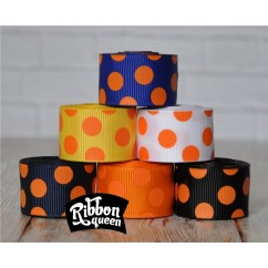 5 yards 7/8" Halloween Orange Funky Dots Grosgrain Ribbon