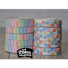 5 yards 3/8" Pastel Chevron & Dot Print Grosgrain Ribbon