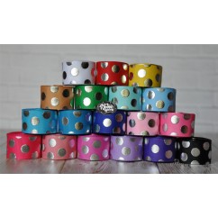 5 yards 7/8" Silver Foil Funky Dot Grosgrain Ribbon