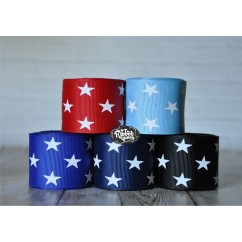 5 yards 1.5" White Star Print Grosgrain Ribbon