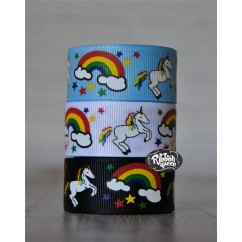 5 yards 7/8" Rainbow Unicorn Print Grosgrain Ribbon
