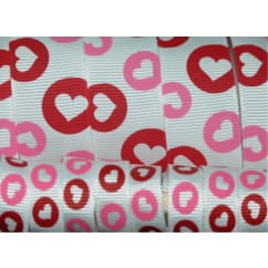 5 yards White Heart Dots Print Grosgrain