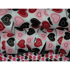 5 yards White Patchwork Heart Print Grosgrain