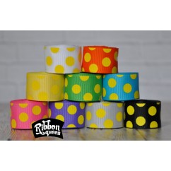 5 yards 7/8" Halloween Yellow Funky Dots Grosgrain Ribbon